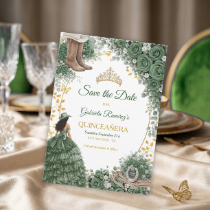 Västerländsk smaragdgrön gyllene land Quinceañera Spara Datumet
