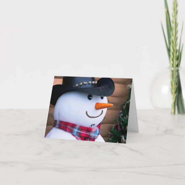 Västerländsk Snöman Vikad Julkort Helgkort (Framsida)