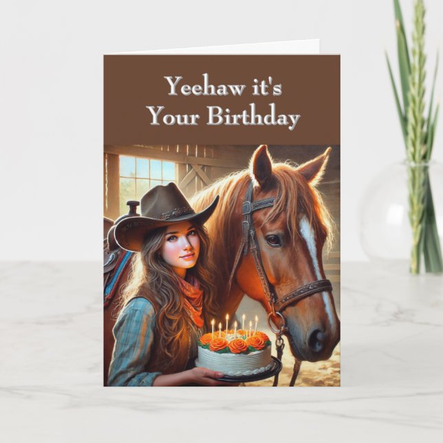 Västerländsk tonåring Cowgirl-häst födelsedag Kort (Framsida)