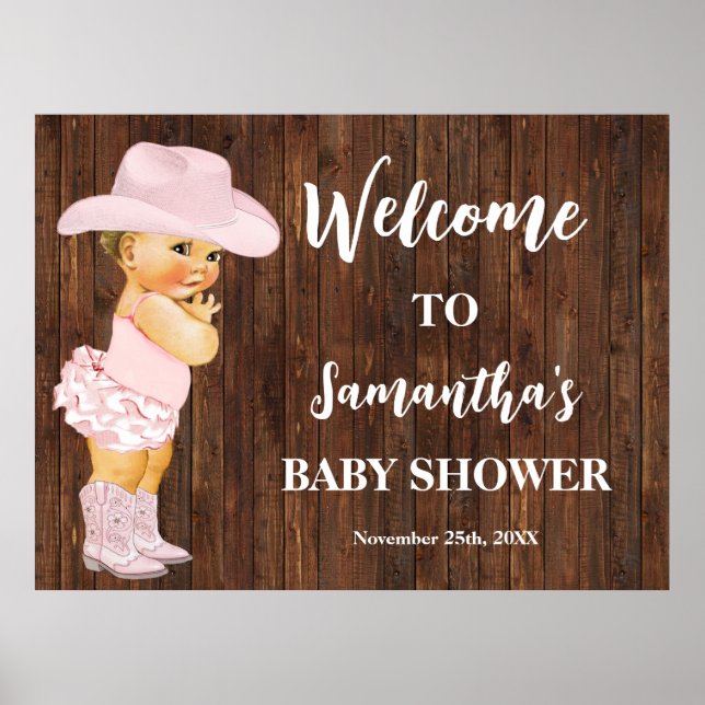 Västerländsk Välkommen Liten Rosa Cowgirl Baby Sho Poster (Framsidan)