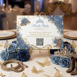 Västerländska blå rosor Gylden Country Quinceañera OSA Kort