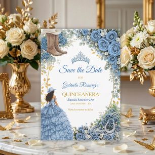 Västerländska blå rosor Gylden Country Quinceañera Spara Datumet