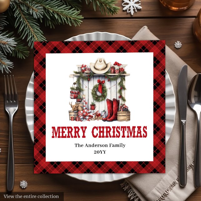 Västerländska julservetter farmhouse tartanmönster pappersservett (Western Christmas napkins farmhouse tartan pattern

)