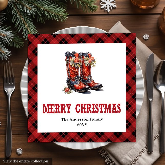 Västerländska julservetter röda svarta rustika cha pappersservett (Western Christmas napkins red black rustic charm

)