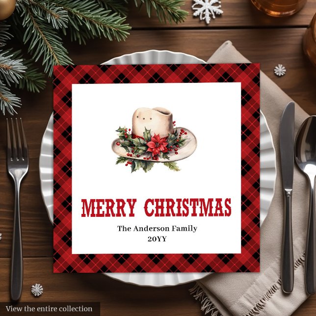 Västerländska julservetter rustika buffelrutiga  pappersservett (Western Christmas napkins rustic buffalo plaid style

)