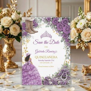 Västerländska lila rosor Guld Land Quinceañera Spara Datumet