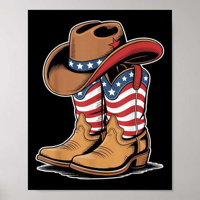 Västerländska patriotiska amerikanska flagg cowboy poster (Framsidan)