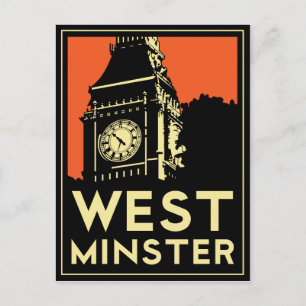 Västerminister retro art deco-reseaffisch vykort
