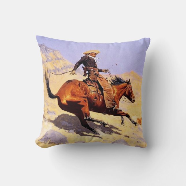 Västernkonst med cowboy av Frederic Remington Kudde (Framsida)