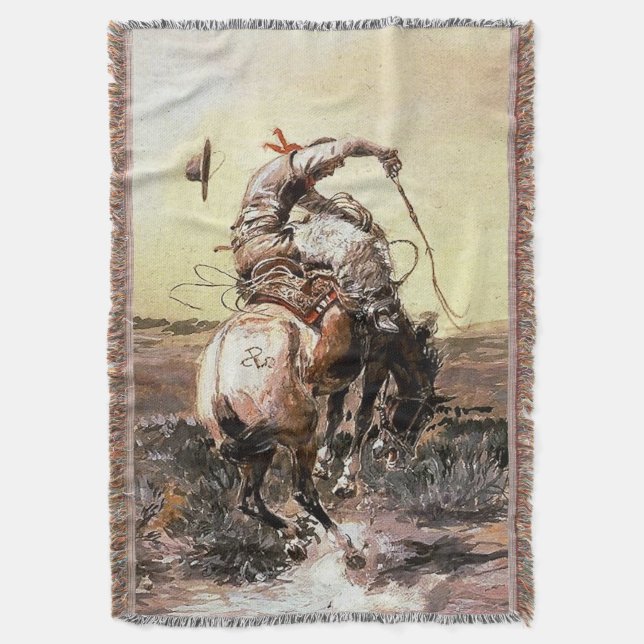 Västernkonst ”Slick Rider” av Charles M Russell Filt (Framsidan Vertikal)