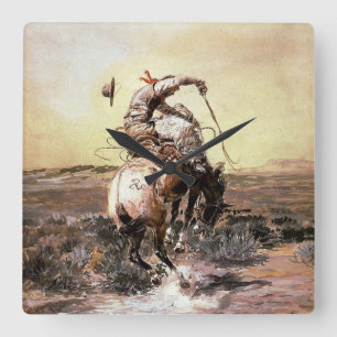 Västernkonst ”Slick Rider” av Charles M Russell Fyrkantig Klocka