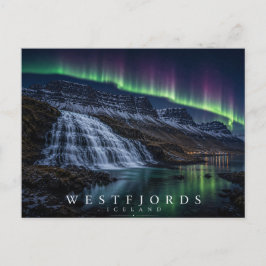 Västfjordarnas vattenfall och fjord Island Aurora Vykort