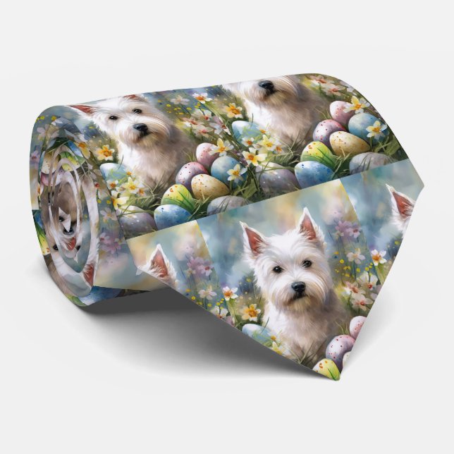 Västhögland White Terrier Påskägg Högtid Slips (Rullad)