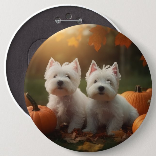 Västhögland White Terrier Valp Höst Pumpa Knapp (Framsida & baksida)