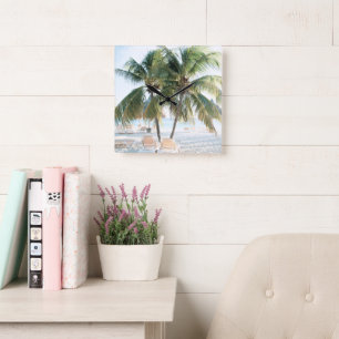Västindien Beach Bliss 7 #rese #art Fyrkantig Klocka