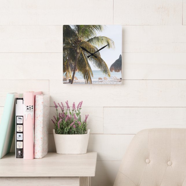 Västindien Beach Bliss 9 #art #resa Fyrkantig Klocka (Läsesal)