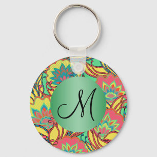 Västindien Färg Boho Blommigt Monogrammed Nyckelring