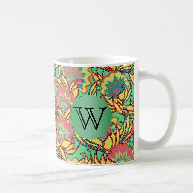 Västindien Färg Boho-Blommigten med Monogram Kaffemugg (Höger)