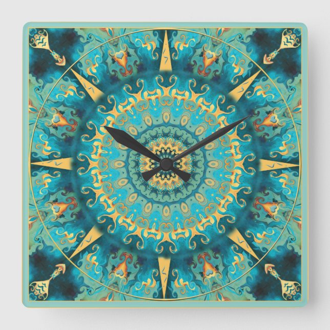 Västindien Guld Mandala Wall Clock Fyrkantig Klocka (Framsida)