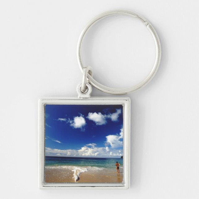 Västindien, mindre Antiller, Väster, 2 Fyrkantig Silverfärgad Nyckelring (Framsidan)