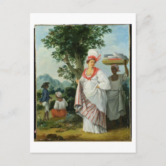 Västindisk kreolkvinnamed sin svarta tjänare, c vykort (Framsida)