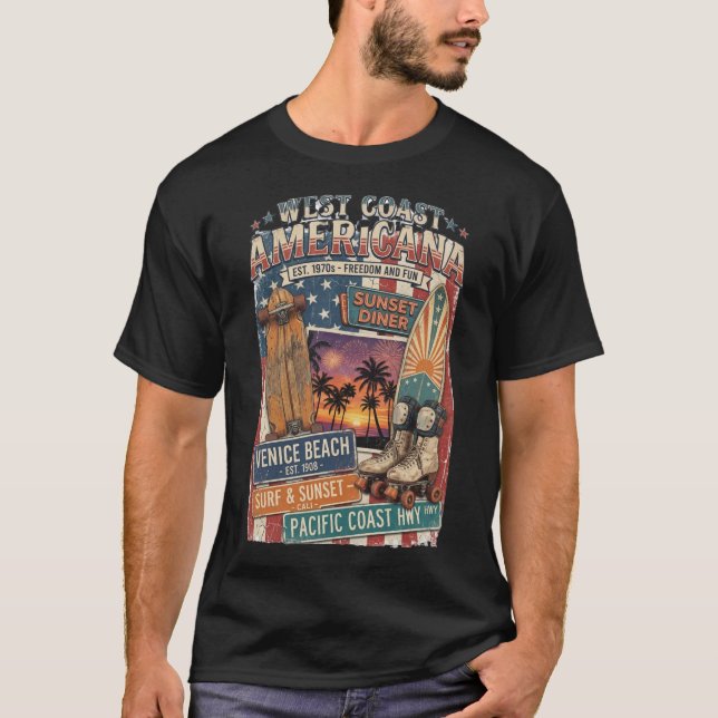 Västkust Americana Venice Beach Surf Retro T Shirt (Framsida)