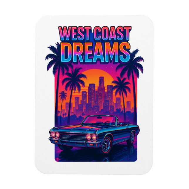 Västkustdrömmar – 1980-tals Synthwave Retro Magnet (Vertikal)