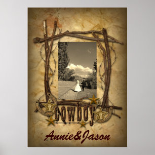 västlig country cowboy bröllopsfotoaffisch poster