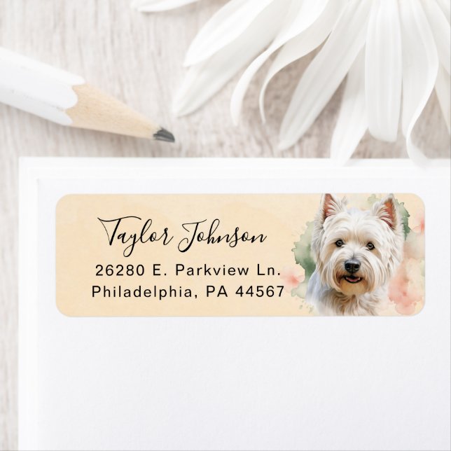 Västlig Highland Terrier Hund Returadress Etikett (Insitu)
