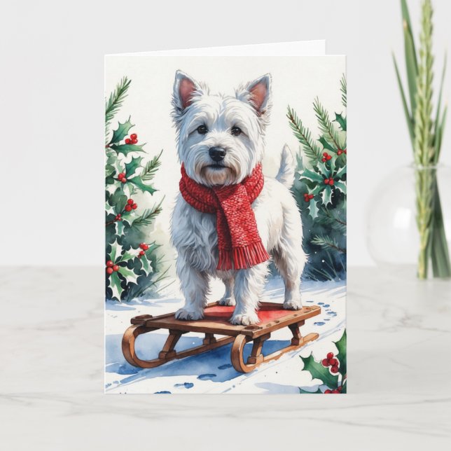 Västlig Highland-vit Terrier på slädvattenkonst Kort (Framsida)