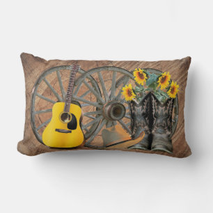 västlig vagnshjul gitarr cowboy boots solrosor lumbarkudde