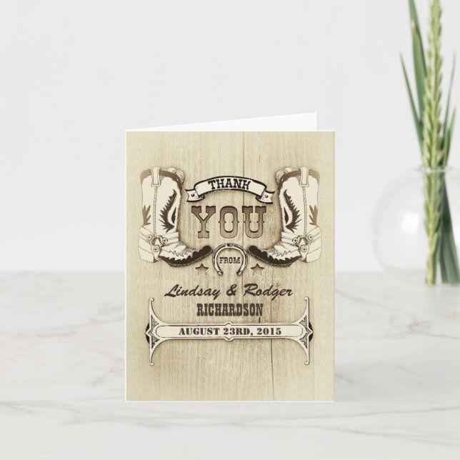 västliga bröllop cowboy skor tackkort (Framsida)