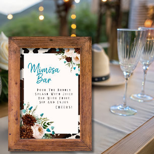 Västra Boho Vilda Blommor Turkos Mimosa Barskylt Inbjudningar