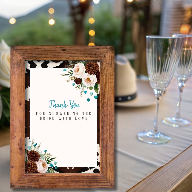 Västra Boho Vilda Blommor Turkos Tack Skylt Inbjudningar (Western Boho Wildflowers Turquoise Thank You Sign)