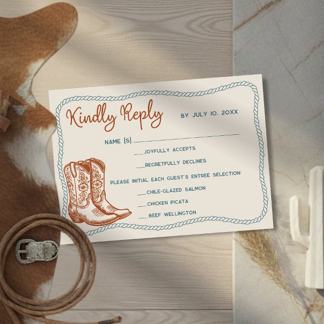 Västra Cowboy Stövlar Ladan Bröllopsmåltidsval OSA Kort (Skapare uppladdad)