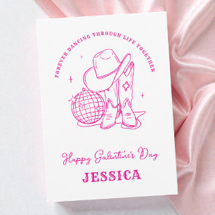 Västra Cowgirl Rosa Skrift Glad Galentine's Day Julkort