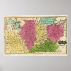 Västra delstat med inläggkartan av övreMichigan Poster