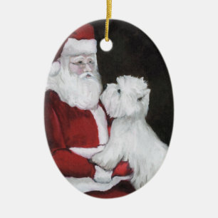 Västra höglands- terrier- och julgransprydnad keramik