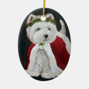 Västra höglands- Terrierprydnad Santa för jul Julgransprydnad Keramik