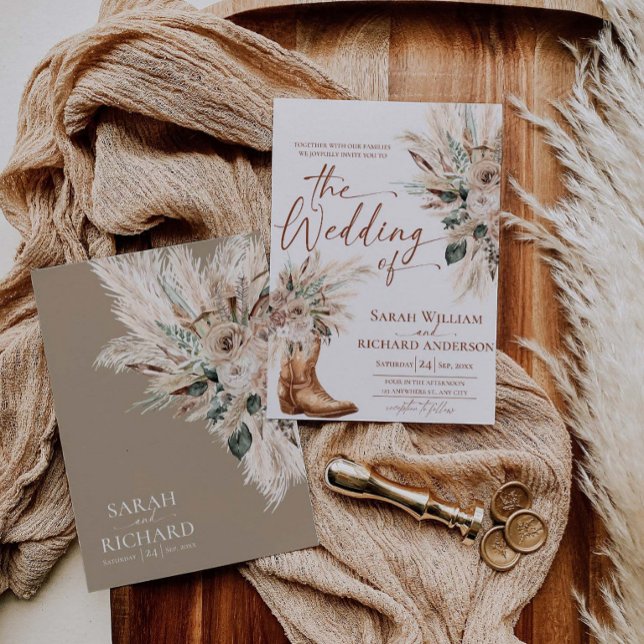 Västra höstblommiga boots bröllopsinbjudningskort inbjudningar (Western Fall Floral Boots Wedding Invitation Card)