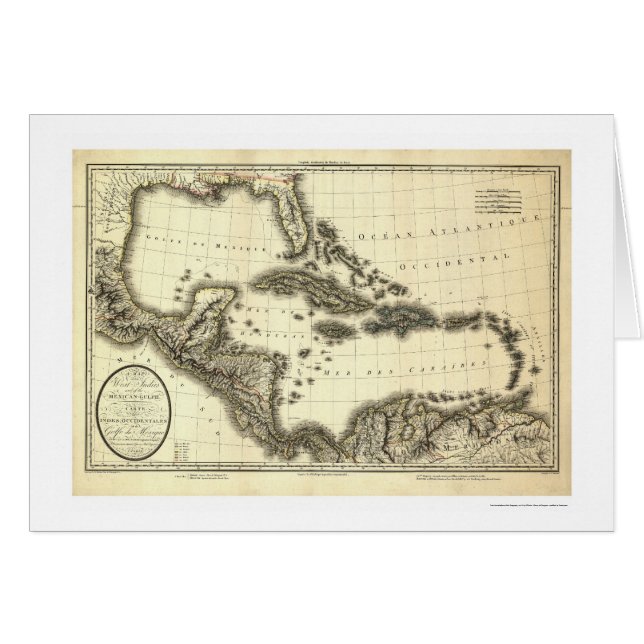 Västra Indies & bukt av den Mexico kartan 1806 Hälsningskort (Framsidan Horizontal)