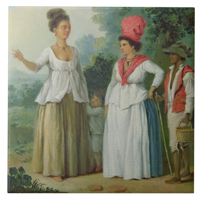 Västra indiska kvinnor av färg, med ett barn och kakelplatta (Framsidan)