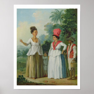Västra indiska kvinnor av färg, med ett barn och poster