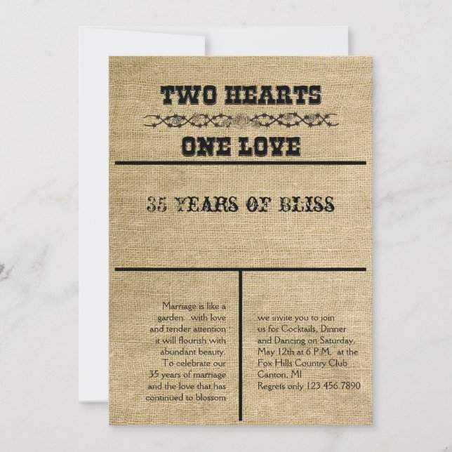 Västra Jubileumsinbjudan i burlap Inbjudningar (Framsida)