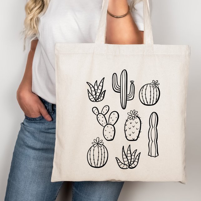 Västra Kactus Växter Öken Boho Botanisk Svart Tygkasse (Skapare uppladdad)