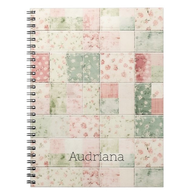 Västra Mint Rosa Blommiga Quiltmönster Anteckningsbok (Framsidan)