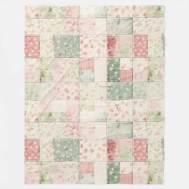Västra Mint Rosa Blommiga Quiltmönster Fleecefilt (Framsidan)
