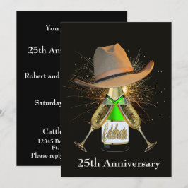 Västra parts champagne och cowboyhatt anpassad inbjudningar