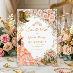 Västra persikor rosor Guld Land Quinceañera Spara Datumet