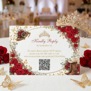 Västra Röda Rosor Guld Country Quinceañera OSA Kort